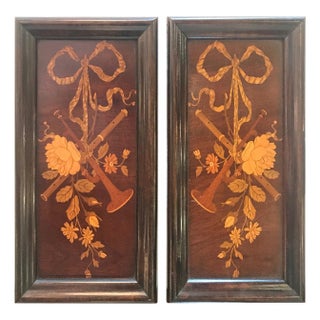 19th Century Diminutive Inlaid Wood Framed Panels For Sale