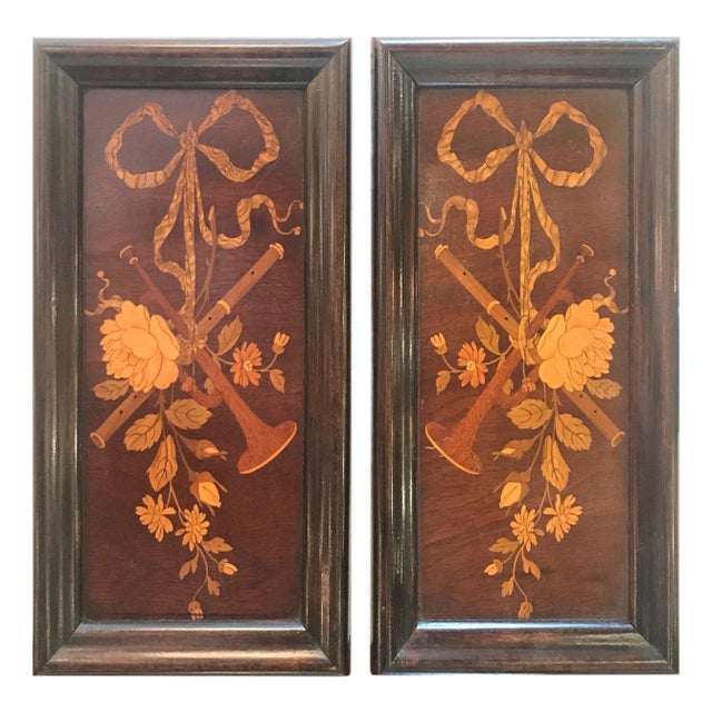 19th Century Diminutive Inlaid Wood Framed Panels For Sale
