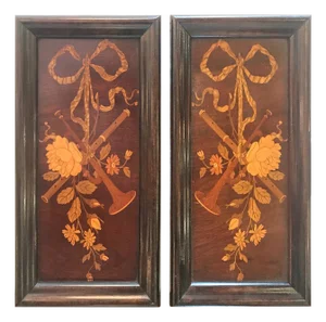 19th Century Diminutive Inlaid Wood Framed Panels