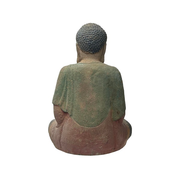 1990s Rustic Wood Sitting Gautama Amitabha Shakyamuni Buddha Statue For Sale - Image 5 of 5