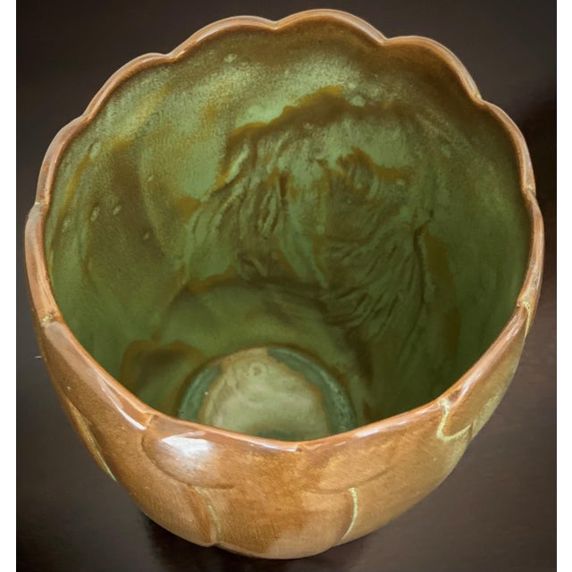 Circa 1940 Frankoma Pottery Art Deco-Inspired Scalloped Top Vase Style 79 in Prairie Green For Sale - Image 9 of 12