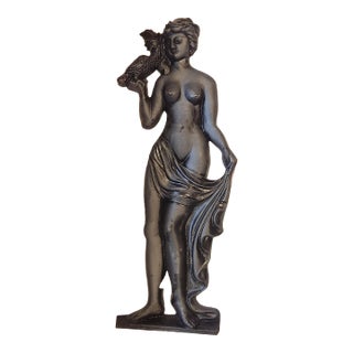 Vintage Mid-Century Cast Iron Wall Sculpture - Persephone With Parrot For Sale