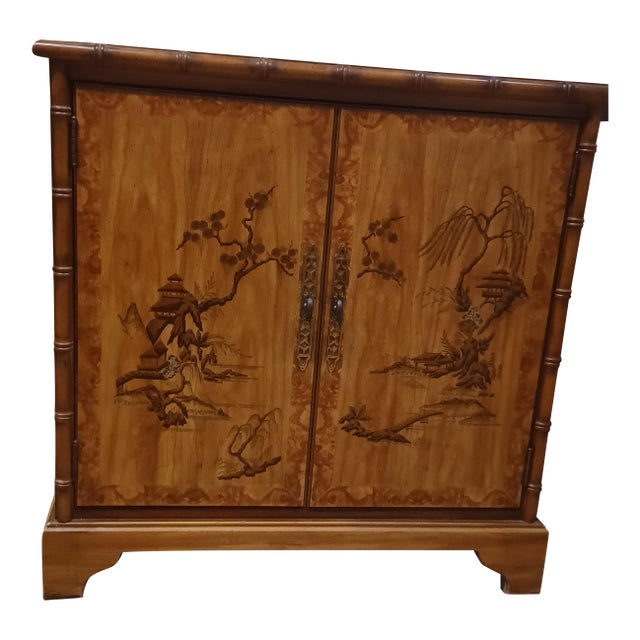 1970s Drexel Heritage Etcetera Faux Bamboo Cabinet For Sale