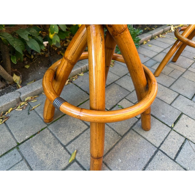 1950s Mid-Century Swivel "Spiral" Leg Rattan & Brass Barstools,- Set of 2 For Sale - Image 15 of 15