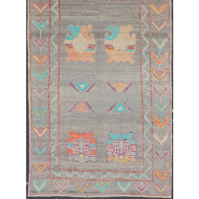 Early 21st Century Modern Runner With Tribal Motifs in Warm Gray Background and Vivid Multi Colors For Sale - Image 5 of 7