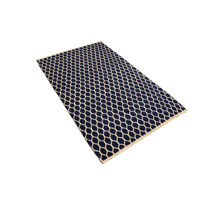 Modern Blue/Ivory Wool & Silk Rug 4'1 X 6'5 Chairish