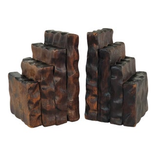 Rustic Style Wood Bookends, Pair For Sale