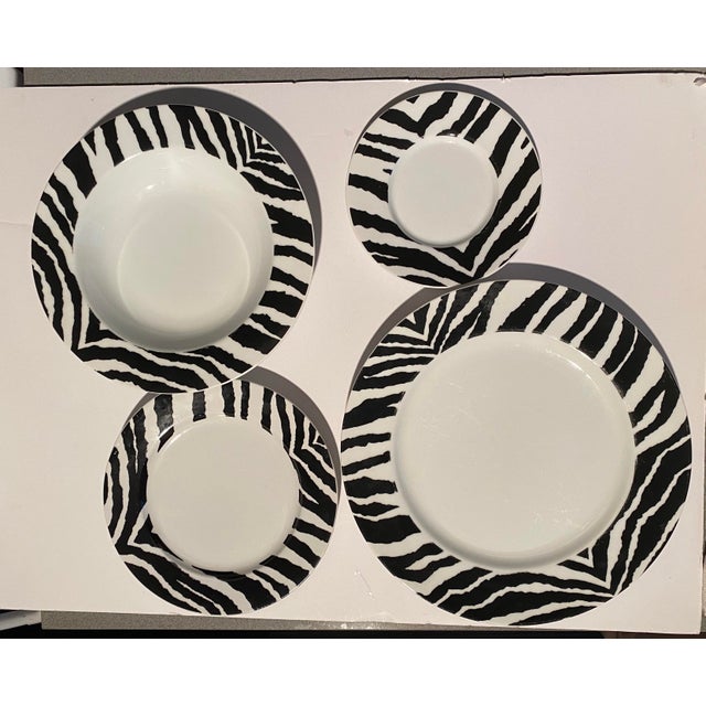 1990s Sasaki Morocco White Zebra Dinnerware Set of 10 Chairish
