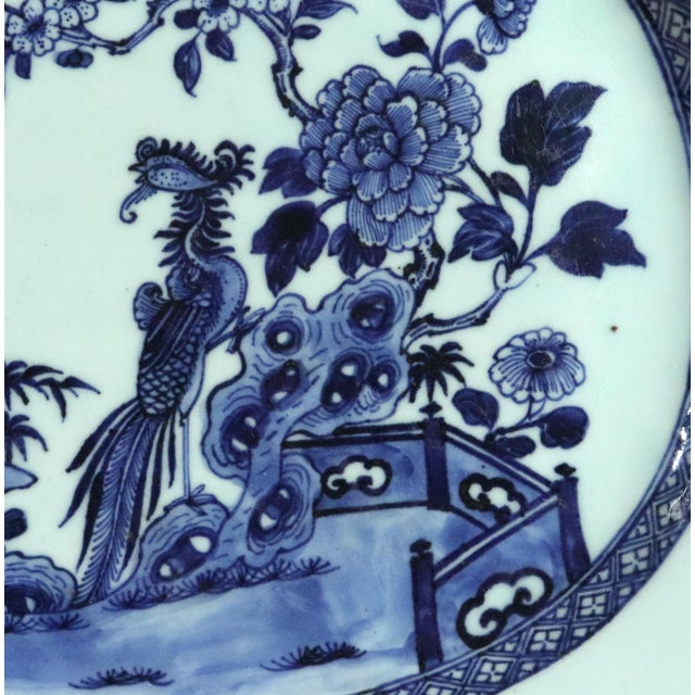 Ceramic Late 18th Century Chinese Export Porcelain Underglaze Blue and White Shaped Dish With Birds and Peony For Sale - Image 7 of 12