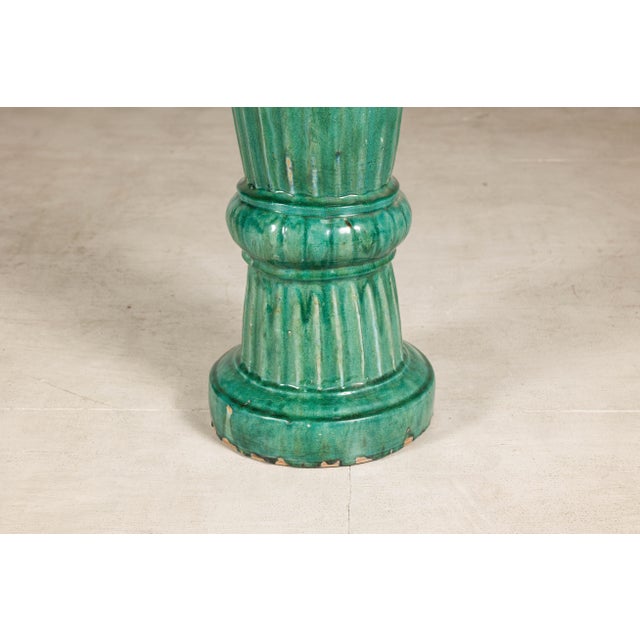 Ceramic Antique Annamese Green Glazed Ceramic Pedestal with Floral Medallion For Sale - Image 7 of 12