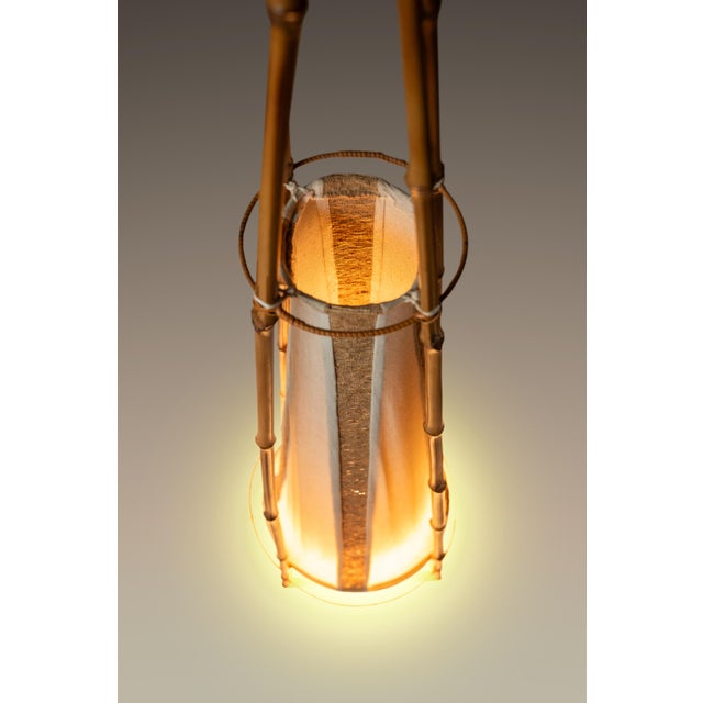 Mid-Century Modern Bohemian 5 Ft. Teepee-Shaped Floor Lamp in Cotton Bamboo & Rattan Attributed to Louis Sognot, France, C. 1960s For Sale - Image 11 of 14