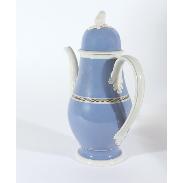 Blue Late 18th Century English Pearlware Blue Slip Coffee Pot & Cover, Staffordshire or Yorkshire For Sale - Image 8 of 12