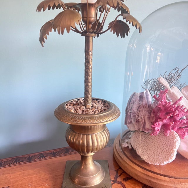 Brass palm tree candlestick // brass palm tree in urn // single candleholder // Vintage Hollywood Regency Decor For Sale In Kansas City - Image 6 of 12