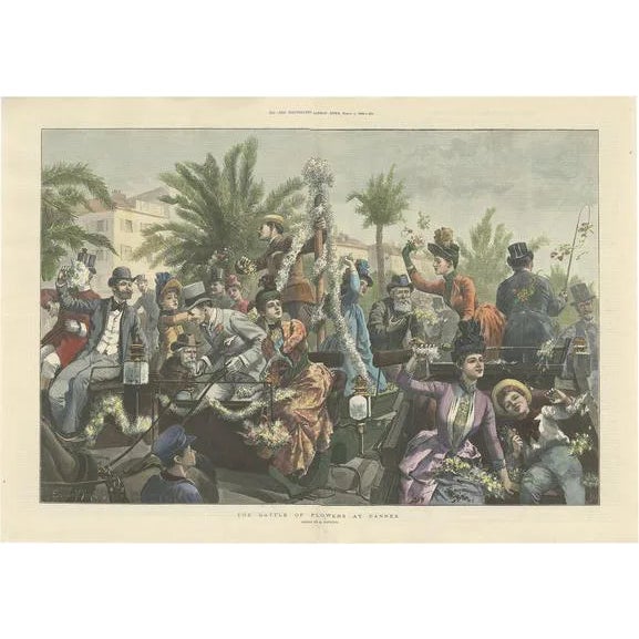 Hopkins, Illustration of the Battle of Flowers at Cannes, 1889, Print For Sale
