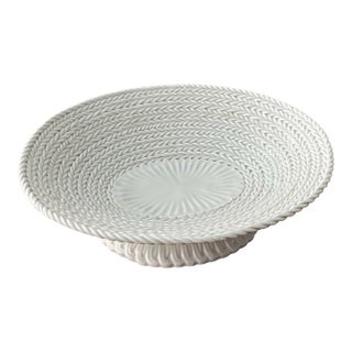 Mid 20th Century Italian Faience Rope-Twist Basketweave Pedestal Bowl For Sale