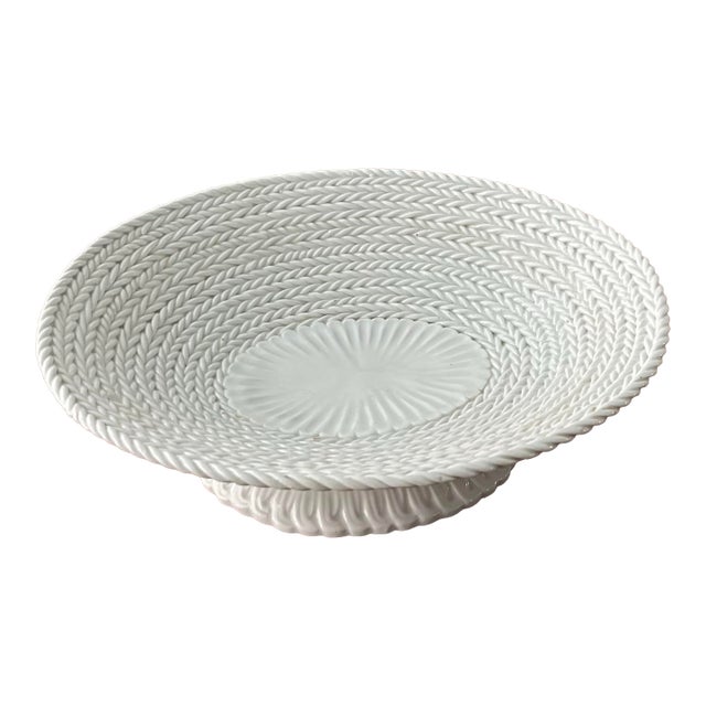 Mid 20th Century Italian Faience Woven Pedestal Bowl For Sale