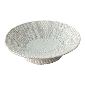 Mid-Century Italian Faience Rope-Twist Basketweave Pedestal Bowl