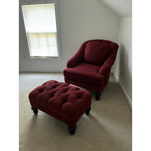 Contemporary Vintage Arm Chair and Foot Rest For Sale - Image 3 of 6