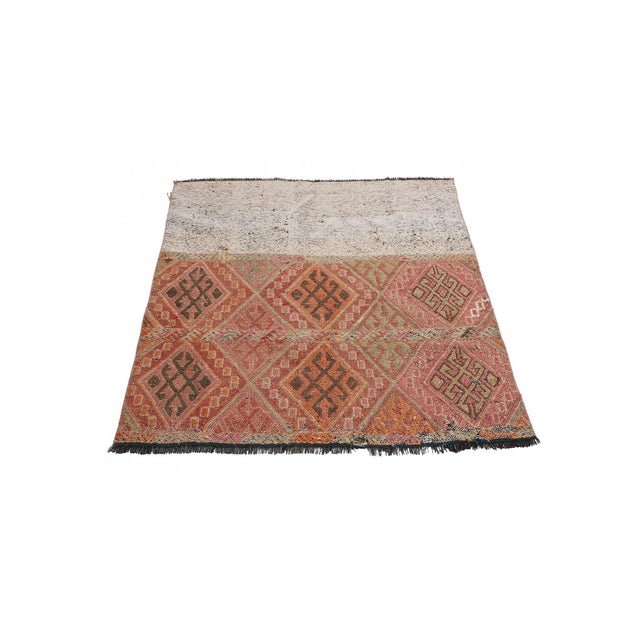 Handwoven vintage embroidered kilim rug from Marash region of Turkey. Approximately 50-60 years old. In good condition....