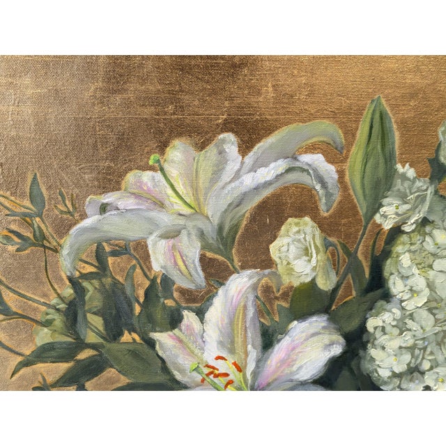 Nancy Paris Pruden "Golden Wedding" Contemporary Gold Leaf Naturalistic Floral Still Life Painting, 2020s For Sale - Image 11 of 12