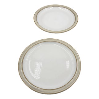 Denby Stoneware Linen Medium Salad Plates 2pc Set Made in England For Sale