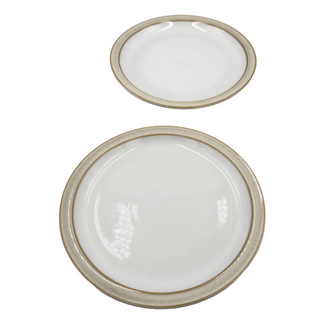 Denby Stoneware Linen Medium Salad Plates 2pc Set Made in England For Sale
