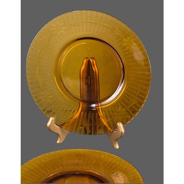 Vintage Depression Glass Amber Wheel Cut Floral Dishes - Set of Four For Sale - Image 4 of 11
