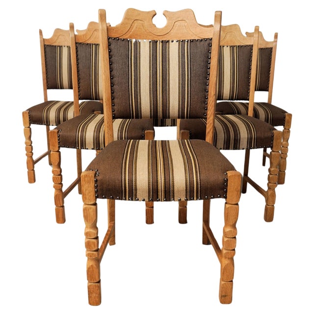 Brutalist Danish Oak Dining Chairs in the style of Henning Kjaernulf, 1960s, Set of 6 For Sale