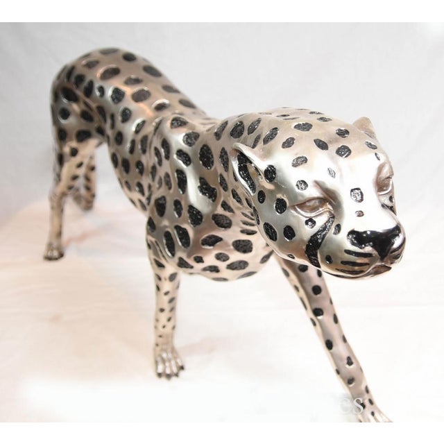 Black Art Deco Silver Plate and Bronze Cheetah Cat in Statue, 1980s For Sale - Image 8 of 16