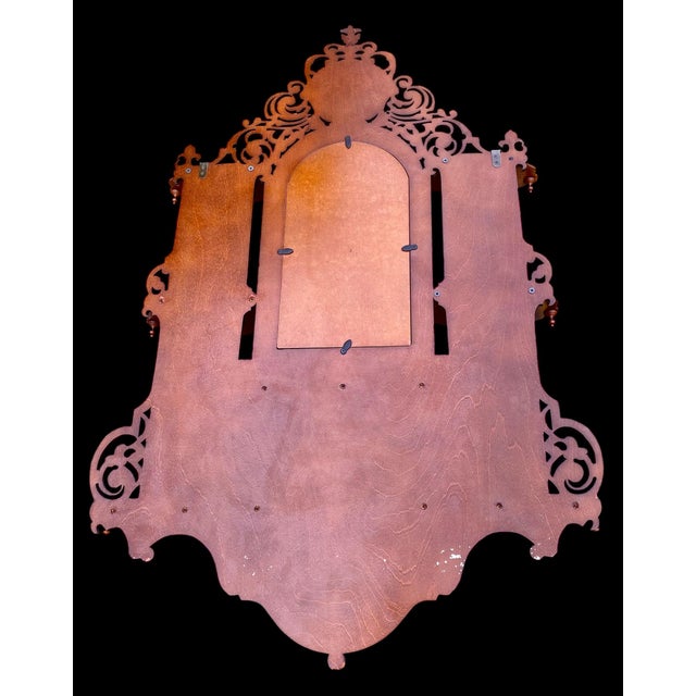 1990s Pierced Carved Wood Multi Shelf Wall with Central Arched Mirror For Sale - Image 10 of 16