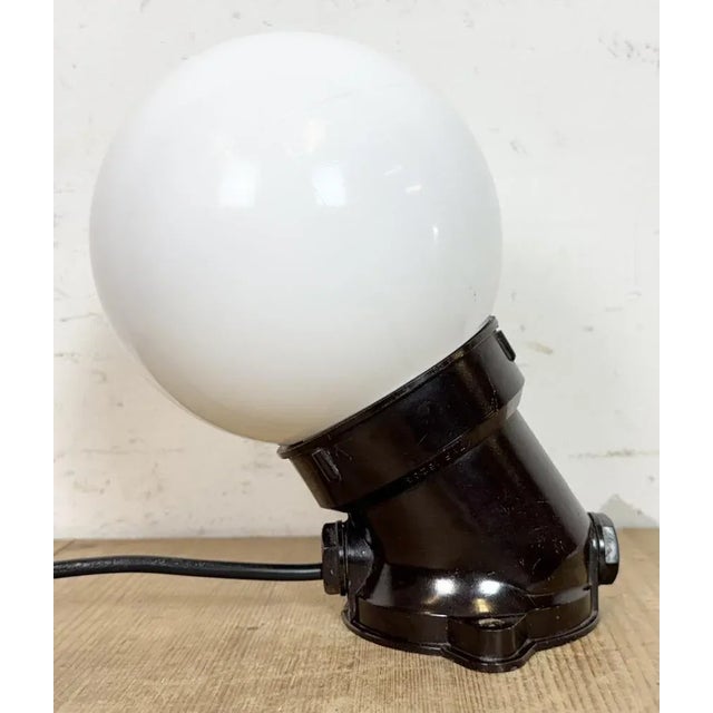 Industrial Vintage Brown Bakelite Wall Light with Milk Glass, 1970s For Sale - Image 3 of 10