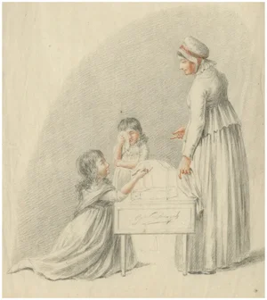 G. Verburgh, Children Around a Cradle, 1800, Chalk on Paper