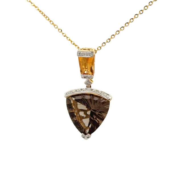 Contemporary Bellarri Smokey Quartz Citrine Diamond 18k Yellow Gold Pendant Necklace For Sale - Image 3 of 8