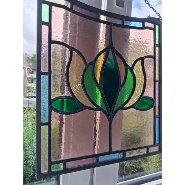 Green Antique Art Nouveau Glass in Lead, 1890s For Sale - Image 8 of 9