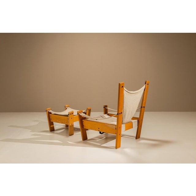 Set of Easy Chair and Ottoman in Pinewood and Canvas by John De Haard, Netherlands, 1960s For Sale - Image 3 of 14
