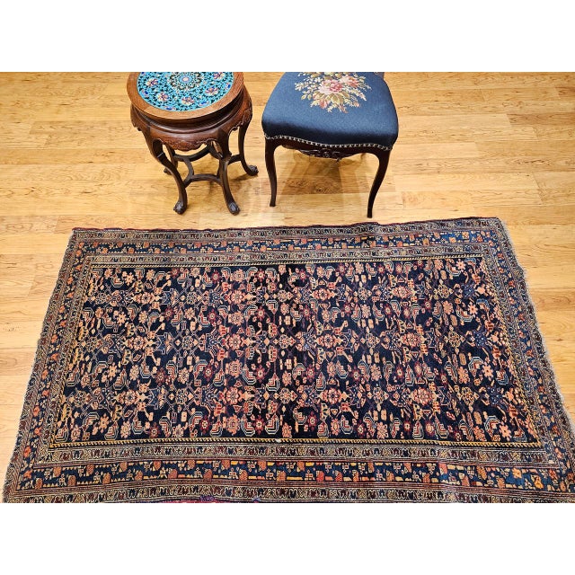 Antique Persian Senneh Area Rug, Hand-Knotted Wool, Allover Herati Pattern, Navy & Red, 4x6 For Sale In Chicago - Image 6 of 18