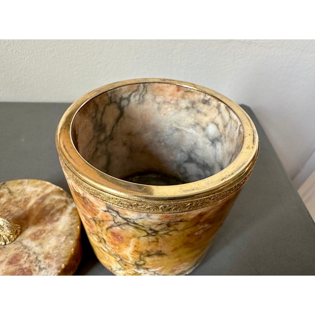Vintage Marble Lidded Box with Brass Accents and Dolphin Handle For Sale - Image 6 of 13