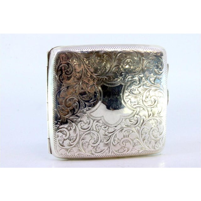 Silver Cigarette Case with Engraved Plant Motifs and Curved Monogram Card For Sale - Image 5 of 8