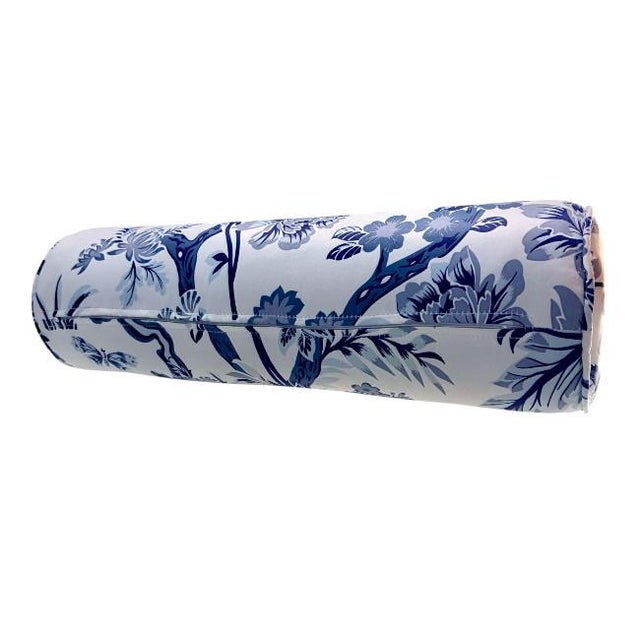 Blue & White Chinoiserie Bolster Pillow – Bird & Botanical Motif For Sale In Miami - Image 6 of 6