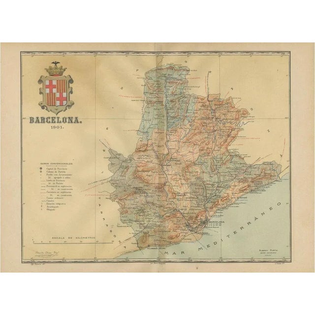 Paper Cartographic Portrait of Barcelona, 1901 For Sale - Image 7 of 7