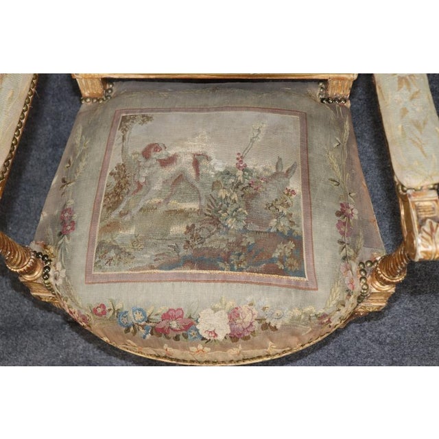 Pair 19th Century French Louis XVI Style Giltwood Aubusson Armchairs For Sale - Image 11 of 13