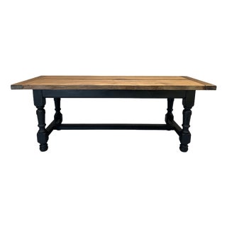 French Farmhouse Oak Dining Table with Black Legs, 1950s For Sale