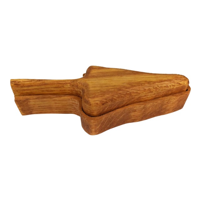 Vintage Handmade Wooden Leaf Shape Box For Sale
