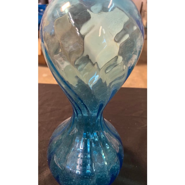 Vintage Ribbed Turquoise/Blue Glass Vase With Stopper For Sale - Image 4 of 7