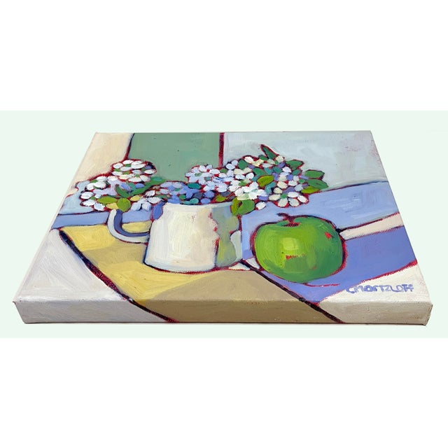 Blossoms & Green Apple, Contemporary Floral and Fruit Oil Painting For Sale In New York - Image 6 of 8