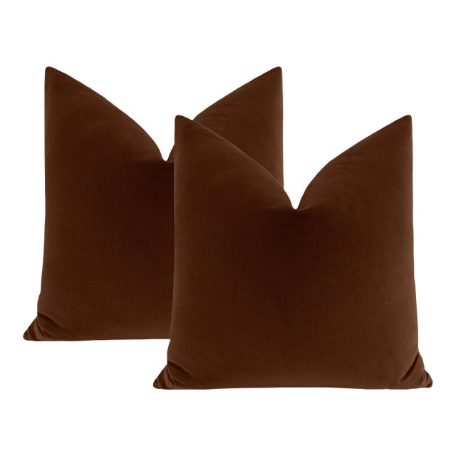 20" Cognac Designer Velvet Pillows - A Pair For Sale