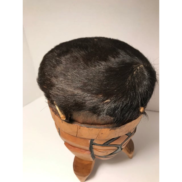 Native American Vintage Hand Carved and Painted Drum in the Style of Native American Indian Art and Crafts For Sale - Image 3 of 7