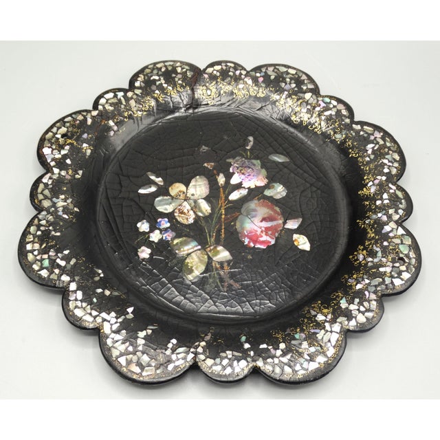 Victorian Antique English Papier Mache Tray Wine Coaster For Sale - Image 3 of 11