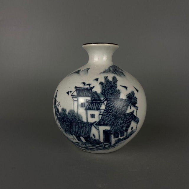 Chinese Vintage Chinese Blue & White "Jiangnan Water Town" Landscape Vase, Qianlong Mark For Sale - Image 3 of 7