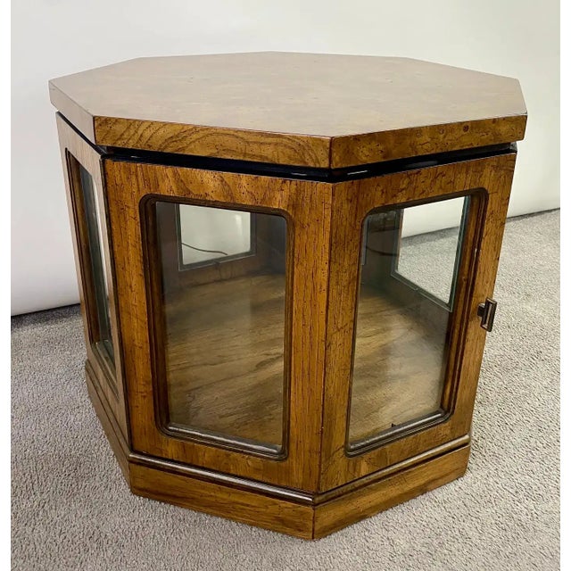 Mid-Century Modern Mid-Century Modern Burlwood Hexagon Display Side or End Table, a Pair For Sale - Image 3 of 13